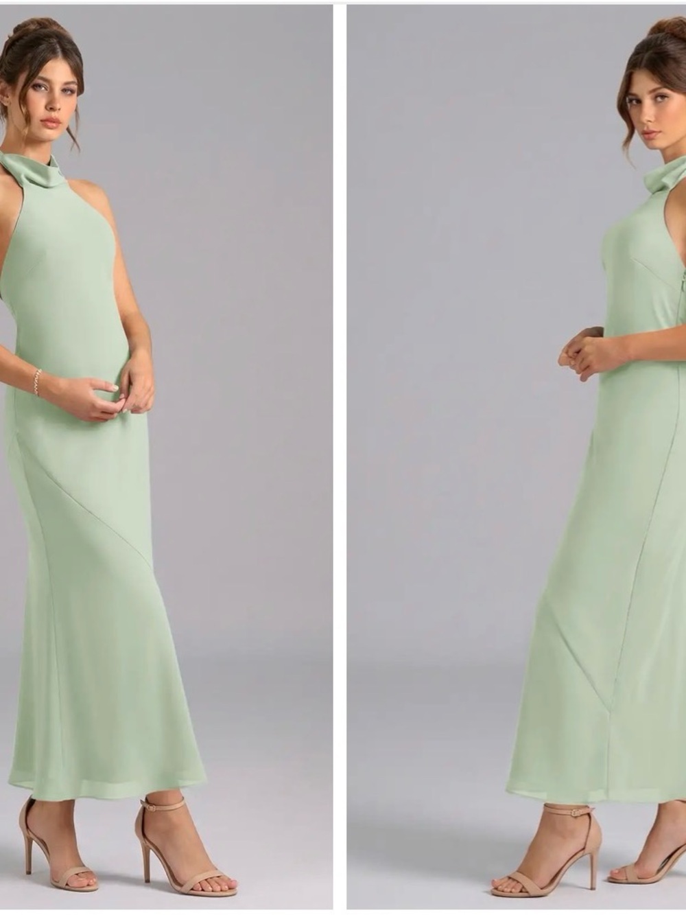 Azazie Sage Green Halter Maxi Dress